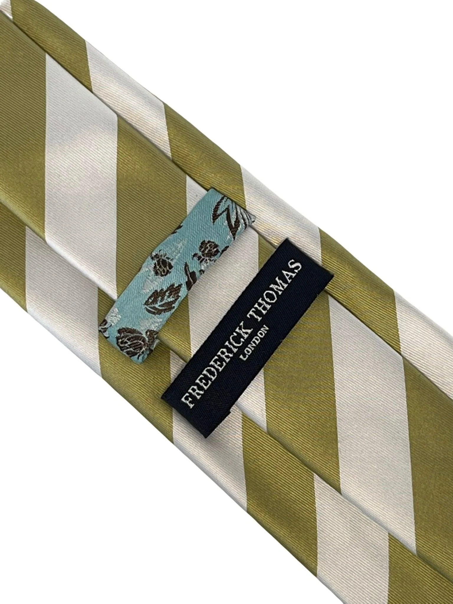 pistachio light khaki green and white barber striped mens tie - Image 3
