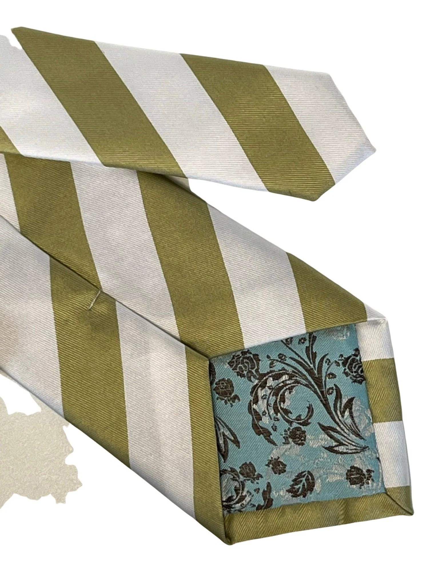 pistachio light khaki green and white barber striped mens tie - Image 4
