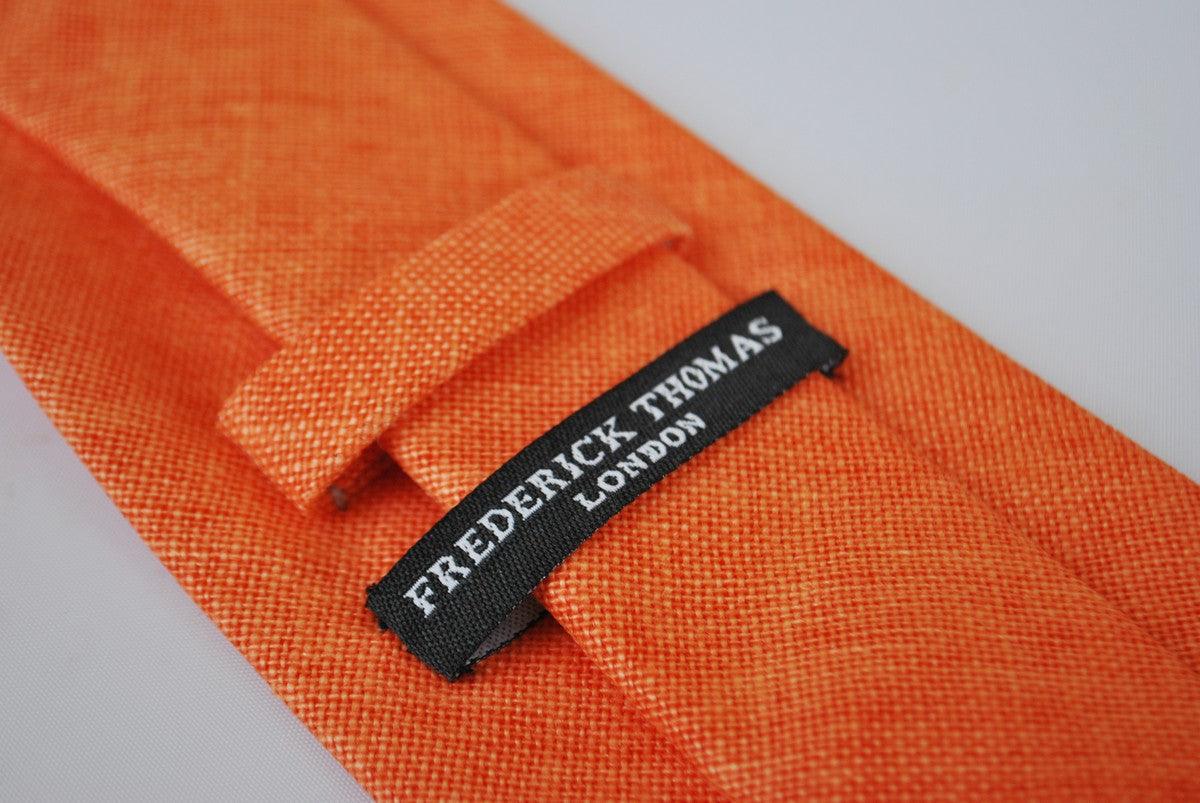 plain bright orange textured linen tie - Image 3