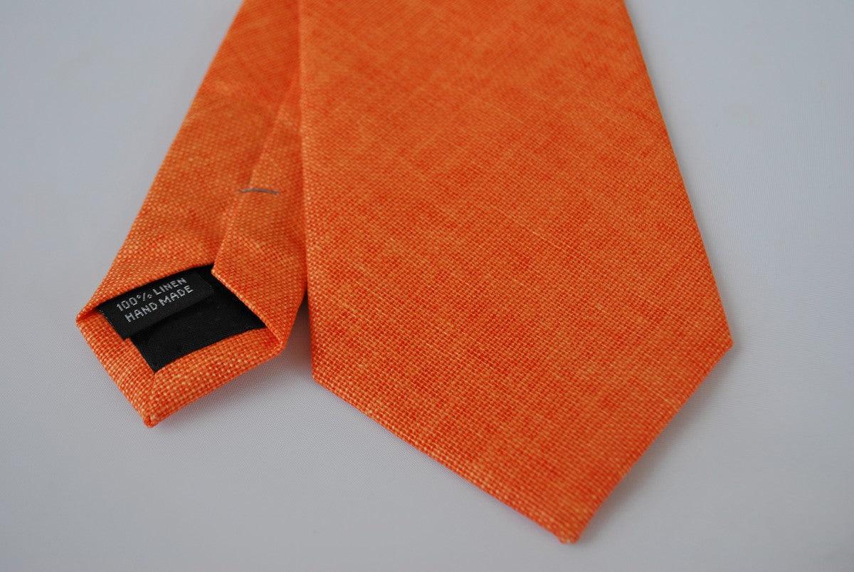 plain bright orange textured linen tie - Image 4
