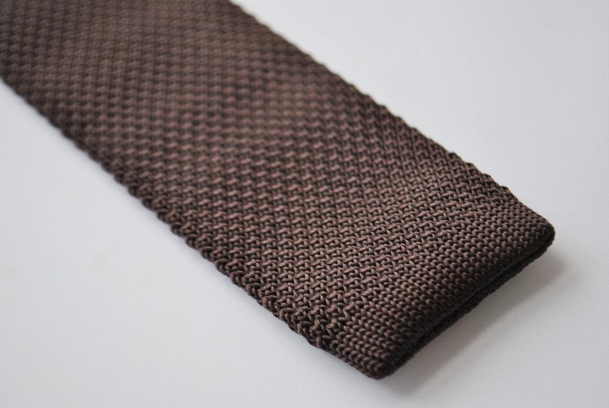 plain chocolate brown skinny knitted tie - Image 3