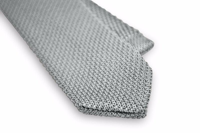 plain light grey skinny knitted tie with pointed end - Image 4