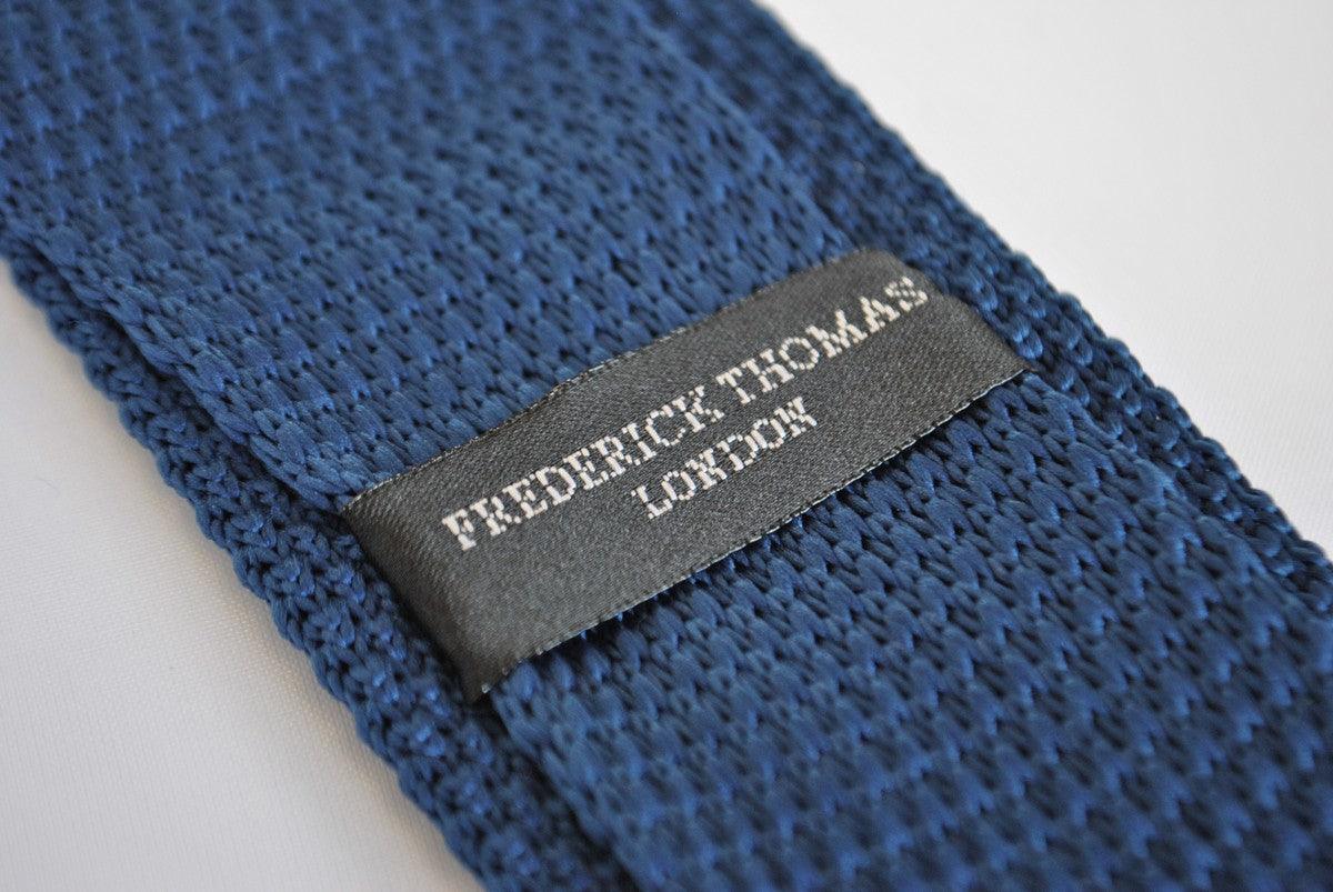 plain navy blue knitted tie with pointed end in standard 8cm width - Image 2