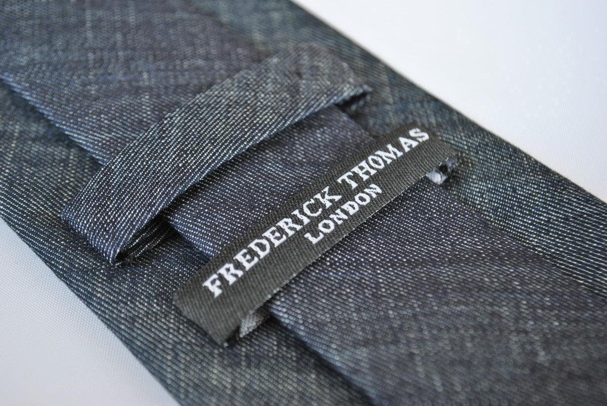 plain navy blue textured linen tie - Image 2