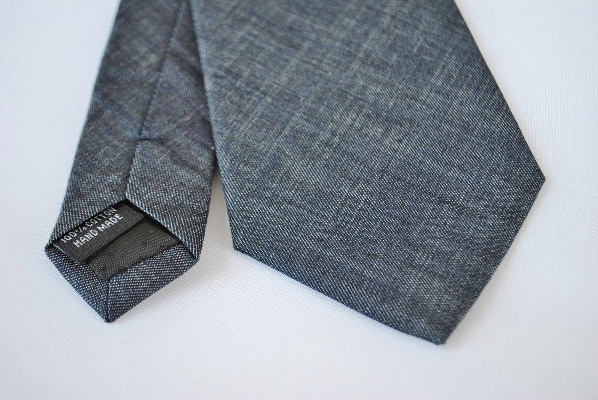plain navy blue textured linen tie - Image 3