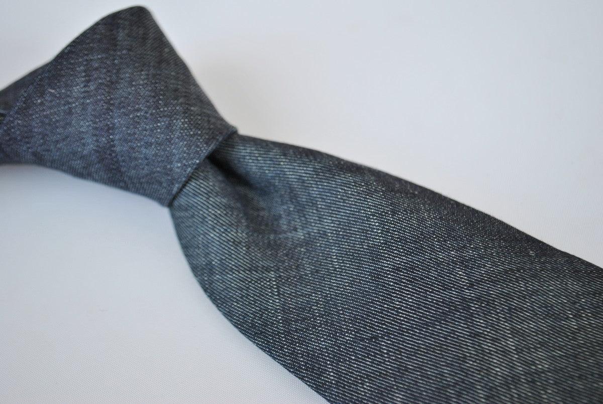 plain navy blue textured linen tie - Image 4