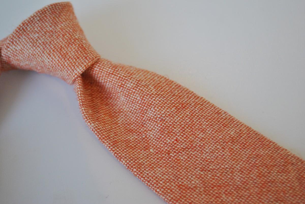 pale orange dark peach wool tweed tie - Image 4