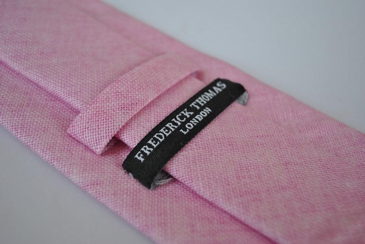 plain pale pink textured linen tie - Image 3