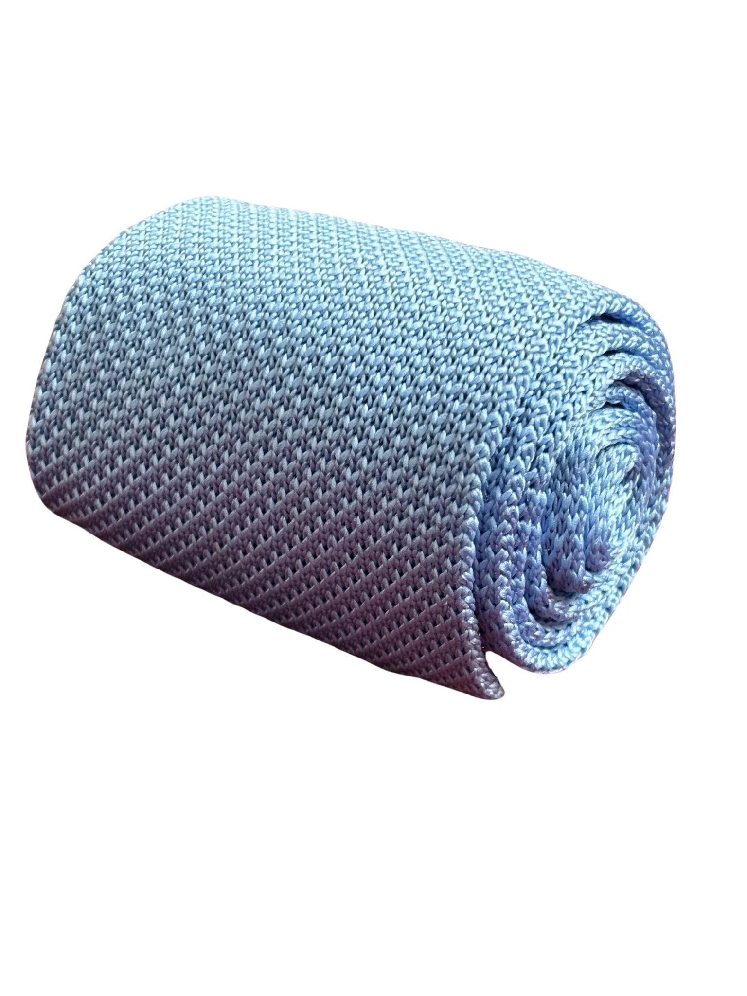 plain pastel cornflower light blue knitted 8cm width tie with pointed end - Image 2