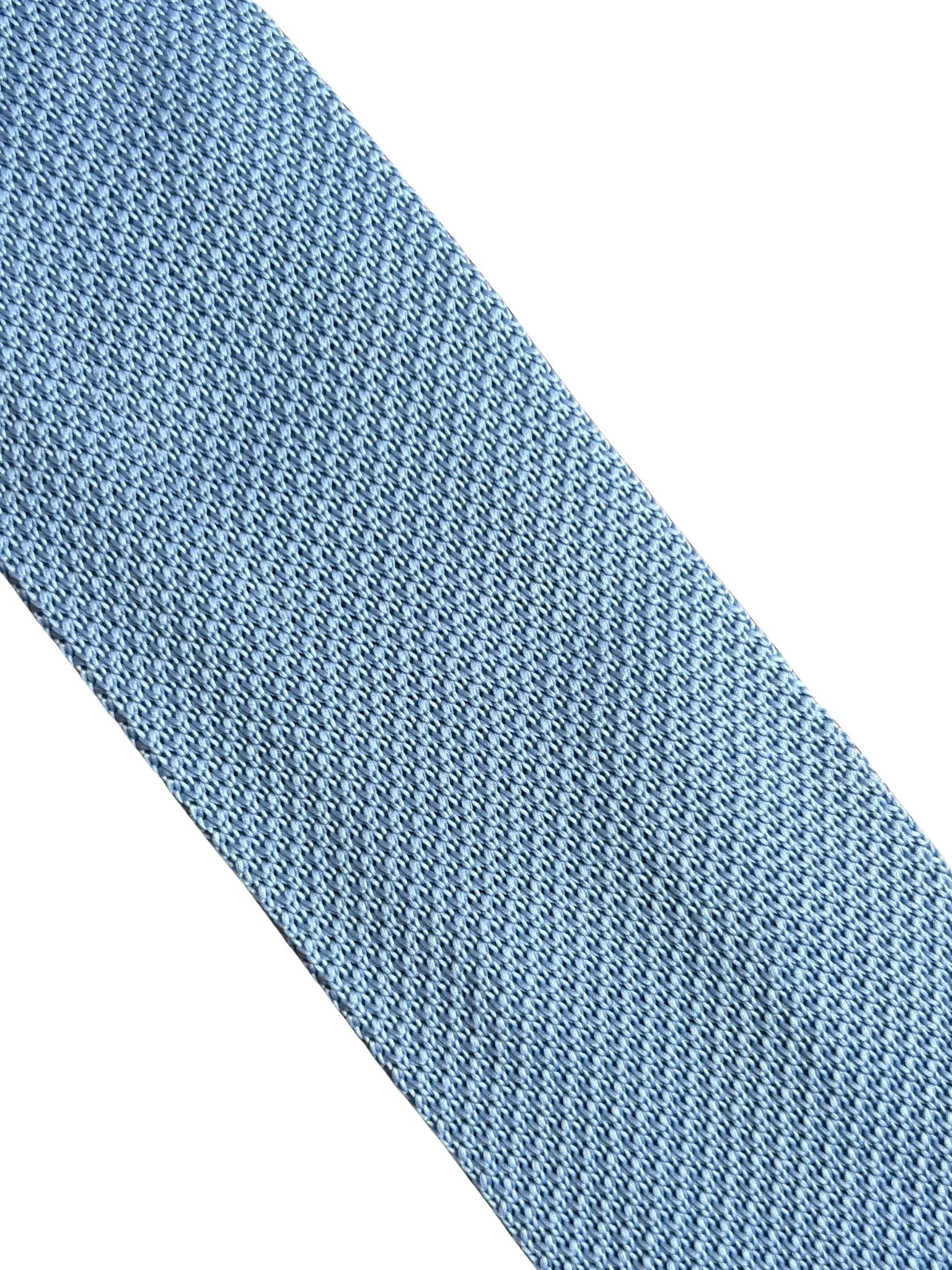 plain pastel cornflower light blue knitted 8cm width tie with pointed end - Image 3