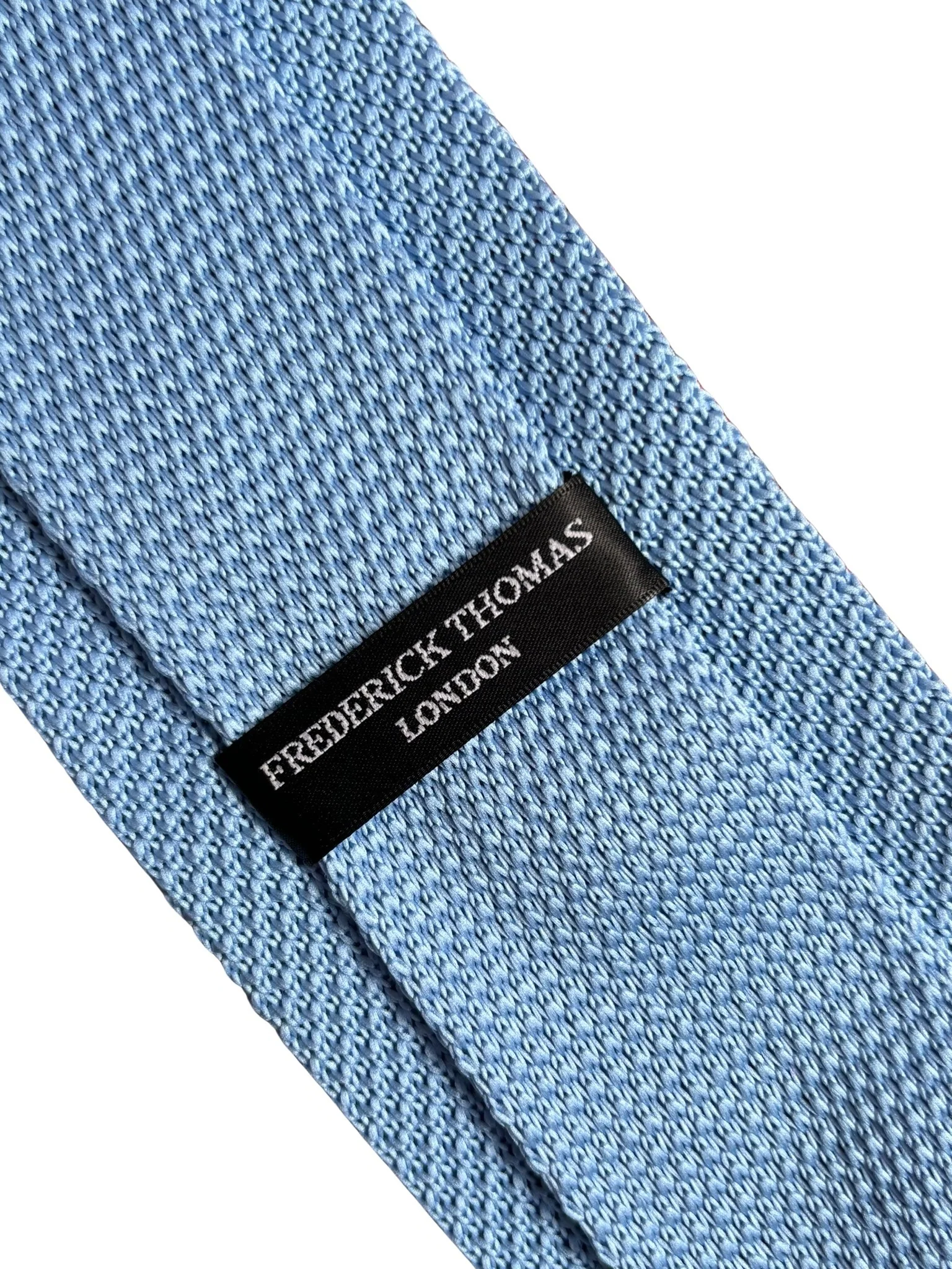 plain pastel cornflower light blue knitted 8cm width tie with pointed end - Image 4