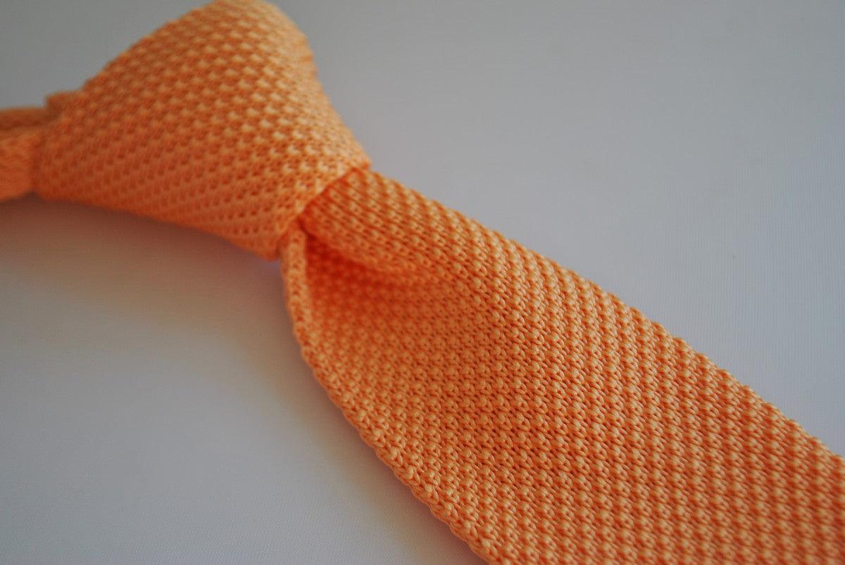 plain peach orange skinny knitted tie with pointed end - Image 2