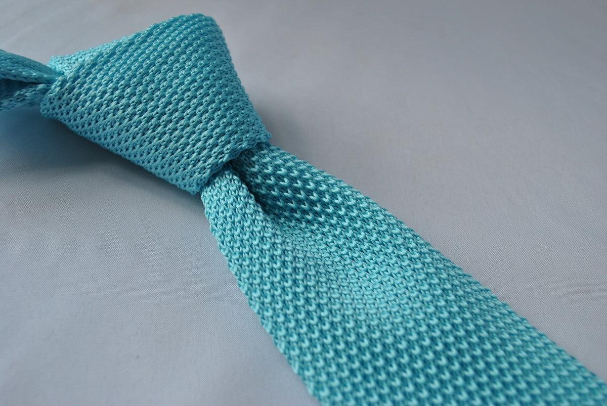 plain turquoise blue skinny knitted tie - Image 2