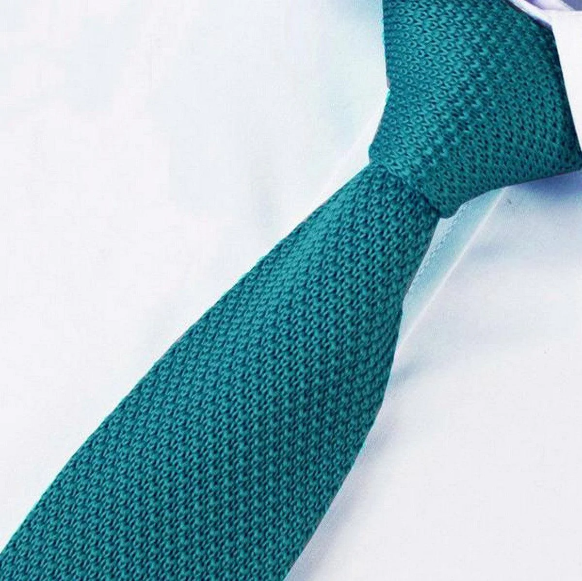 plain turquoise knitted tie - Image 2
