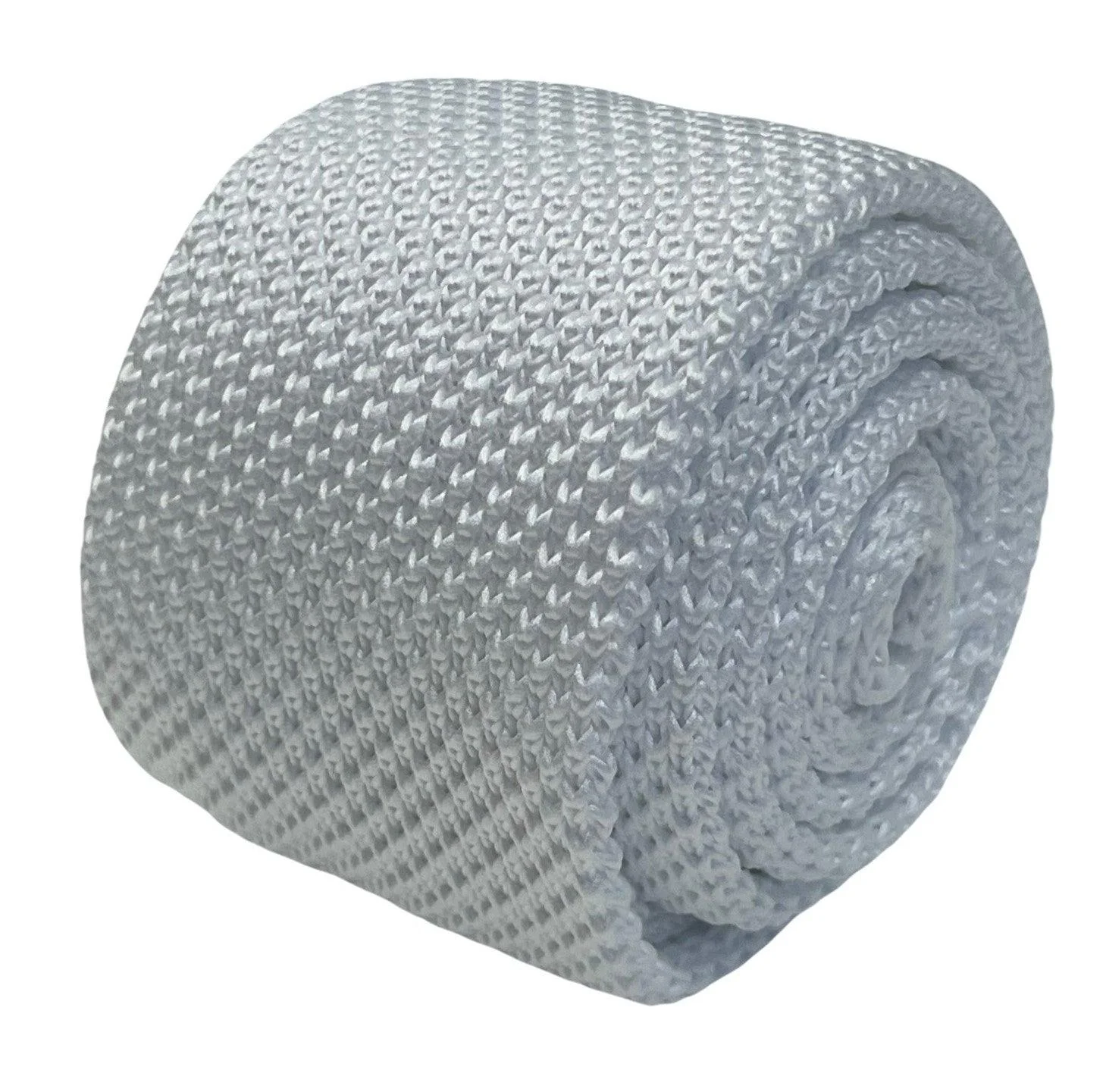 Plain white knitted skinny  tie - Image 5