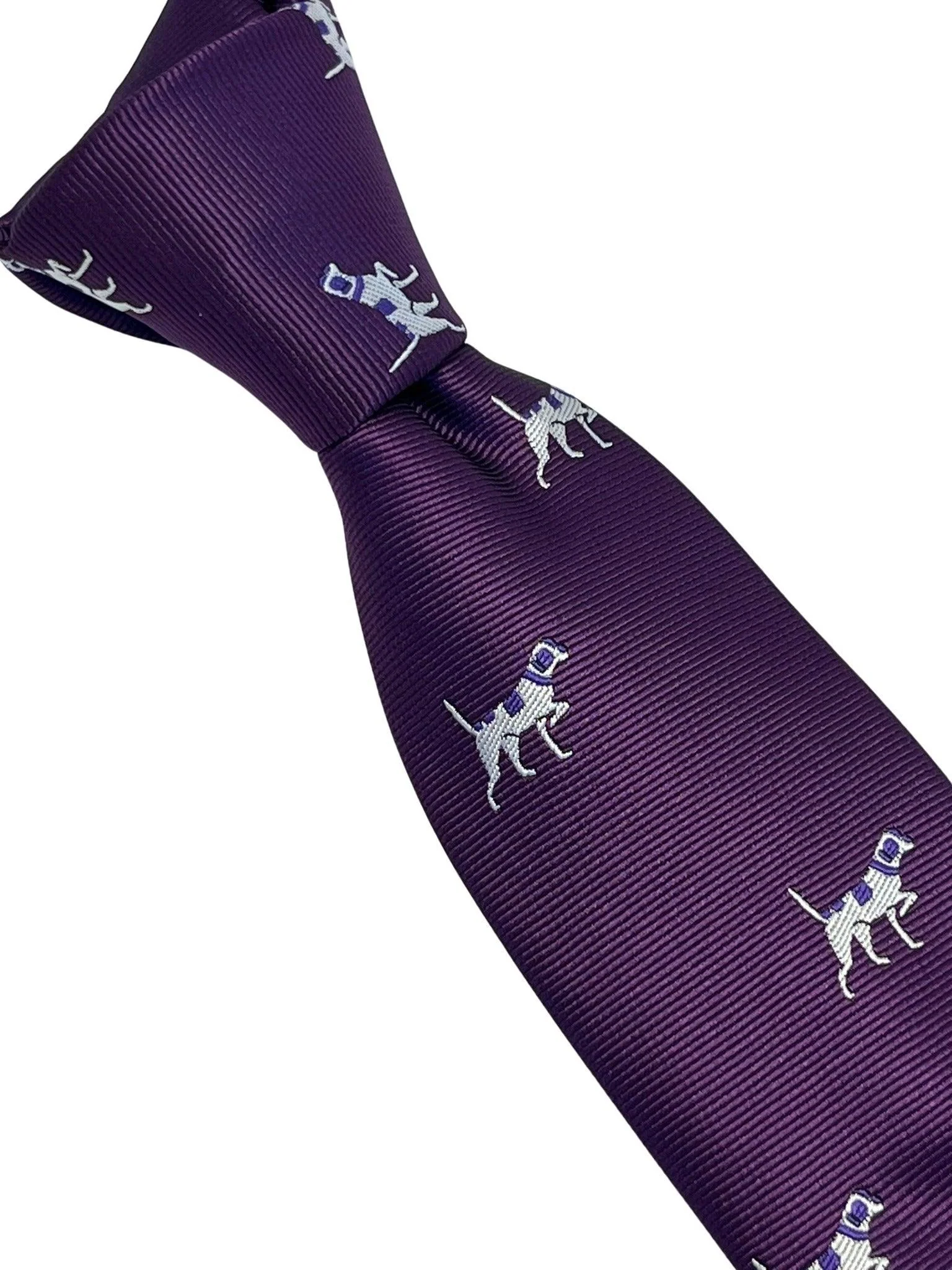 Plum aubergine purple tie with embroidered  beagle bloodhound hunting gun dog design - Image 4