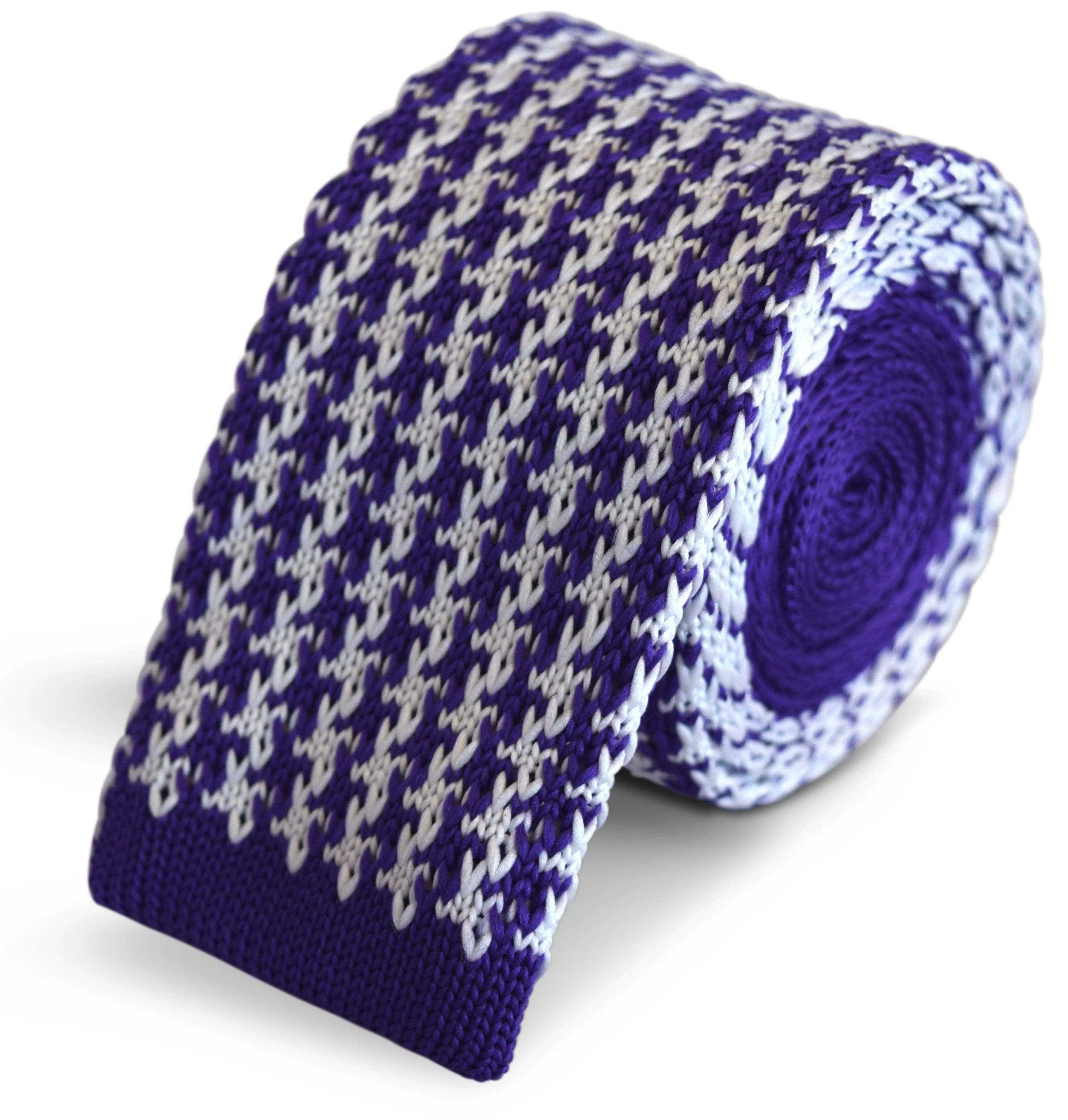 purple and white dogstooth knitted tie - Image 2