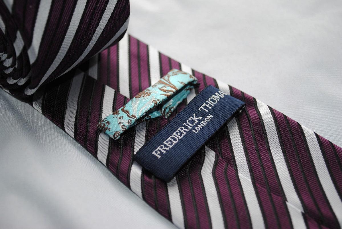 purple and white double stripe striped tie - Image 3