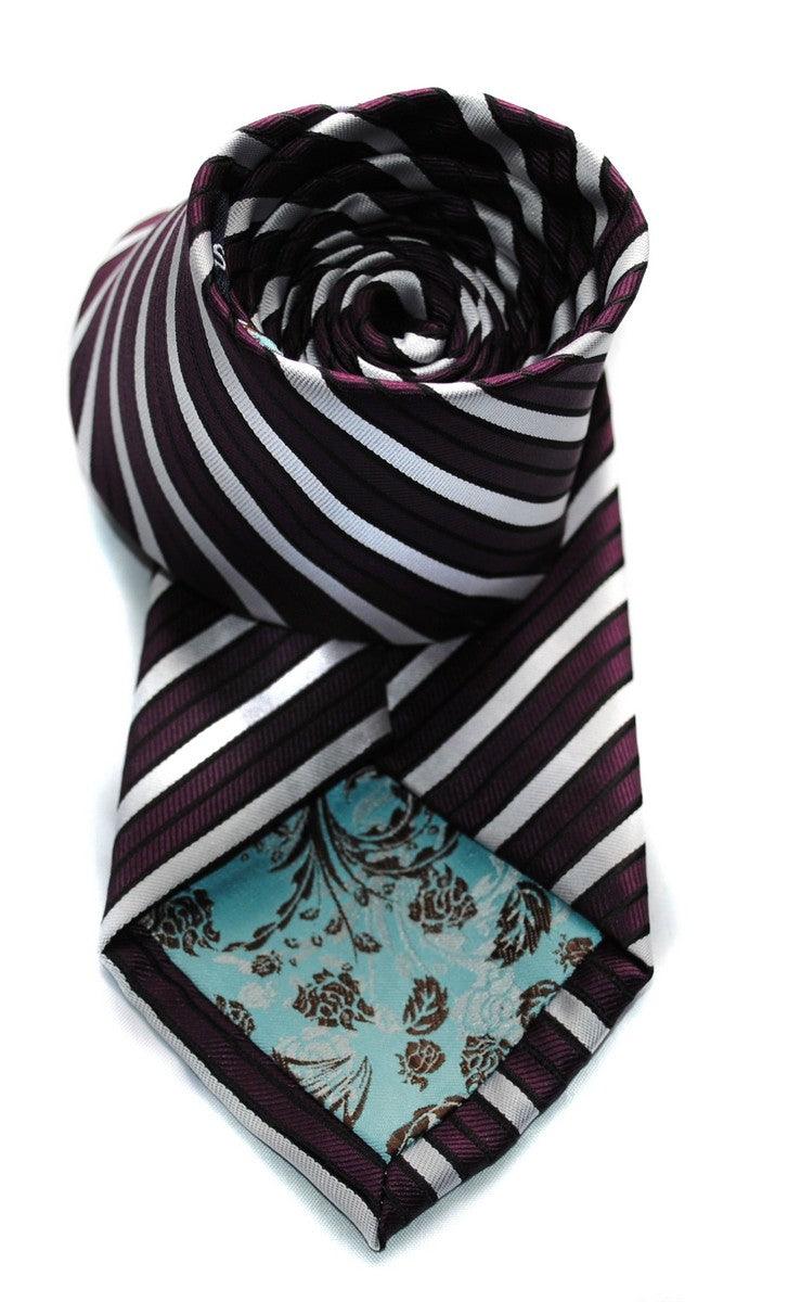 purple and white double stripe striped tie - Image 4