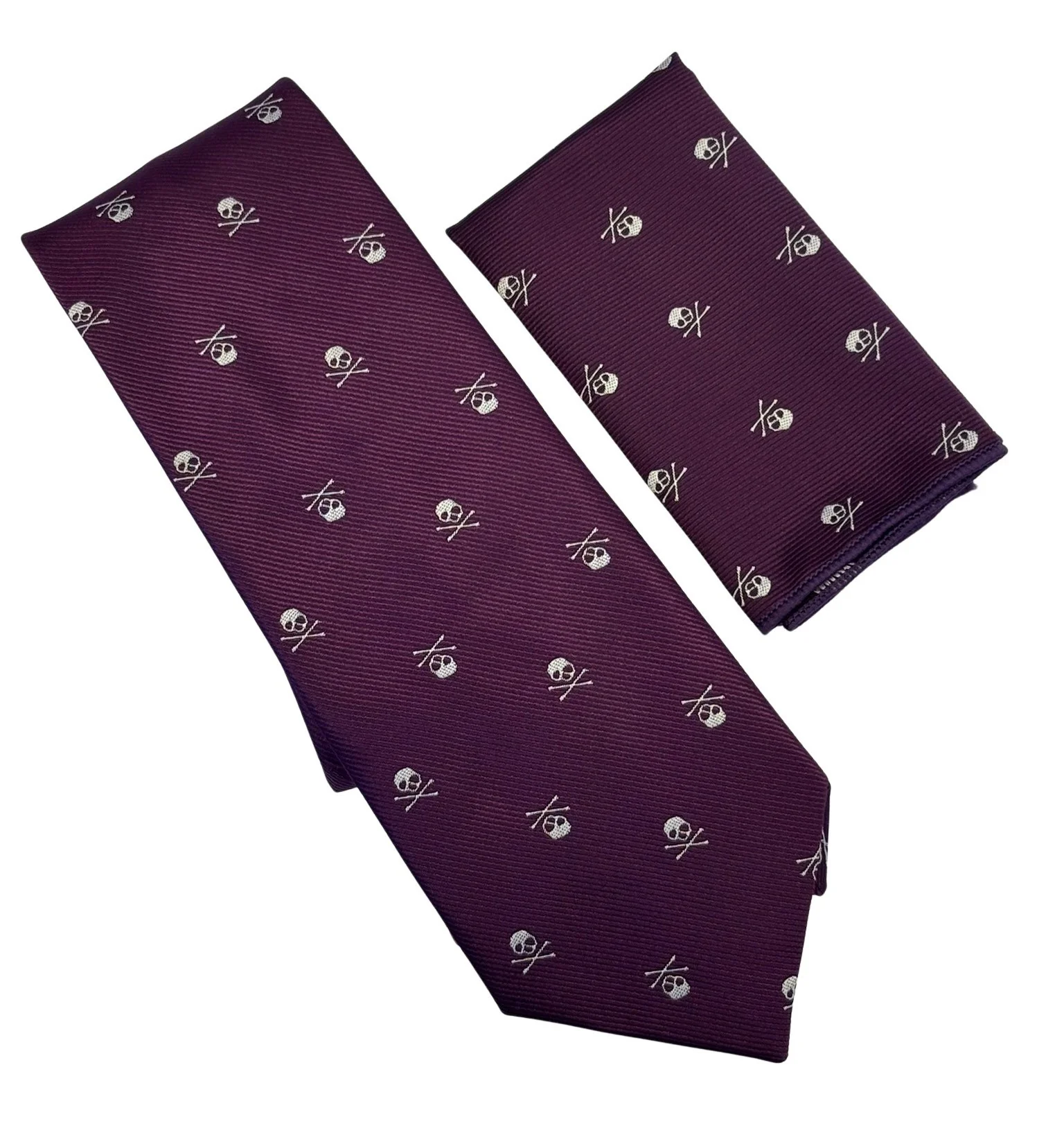 purple pocket square with white skull and crossbone design - Image 2