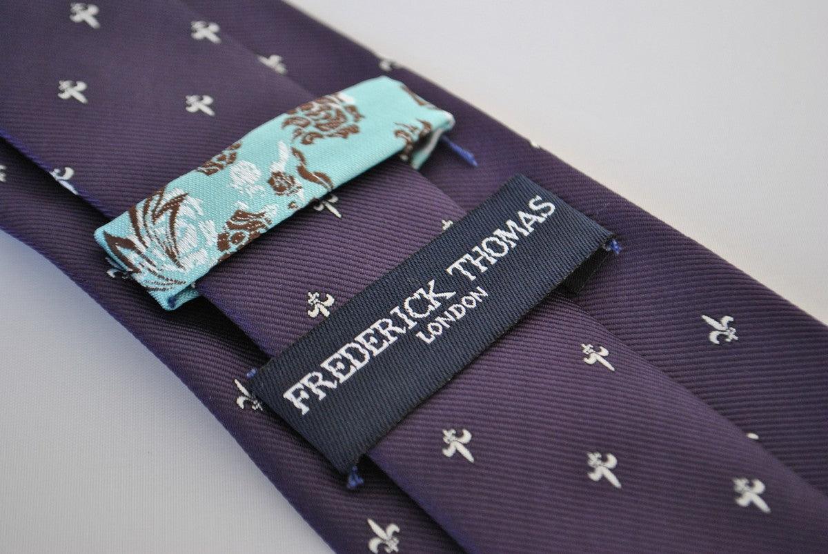 purple tie with fleur de lis pattern - Image 3