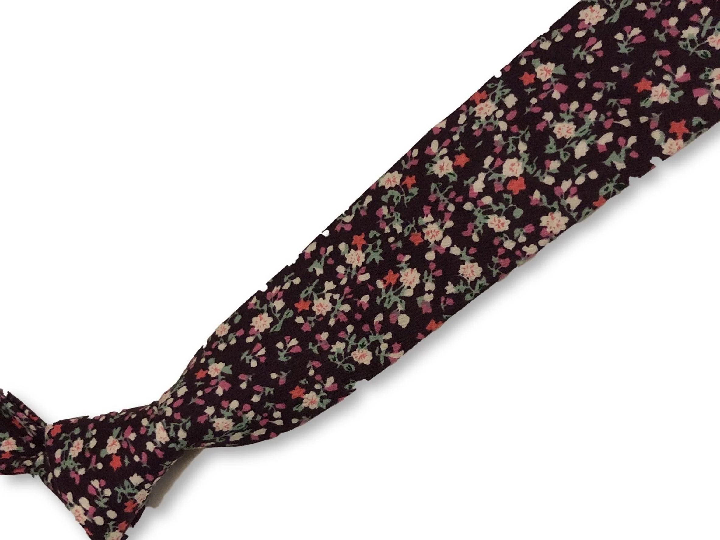 purple with floral design cotton tie - Image 3