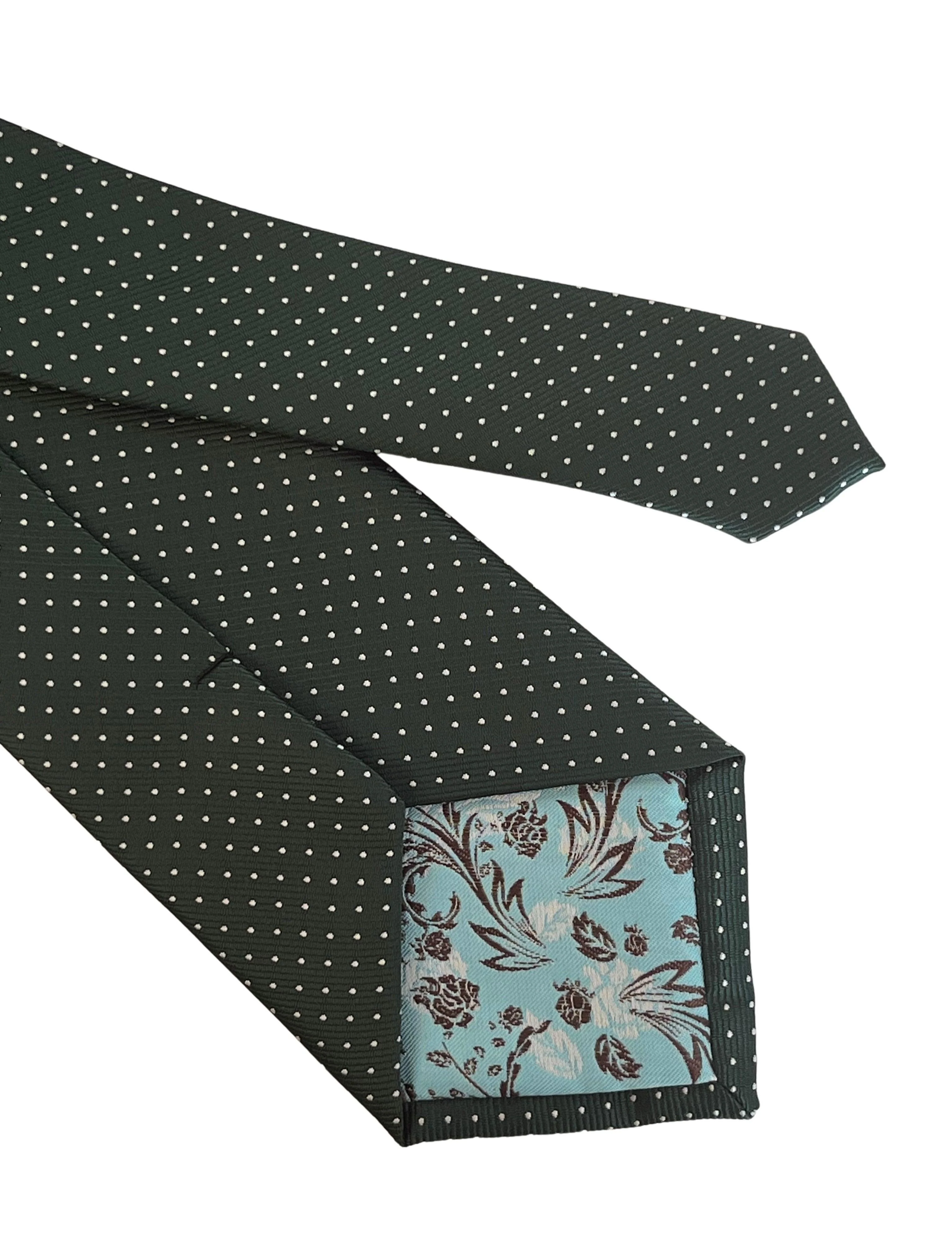 Racing green, dark, forest, spinach, kale green tie  with white pin spots - Image 4
