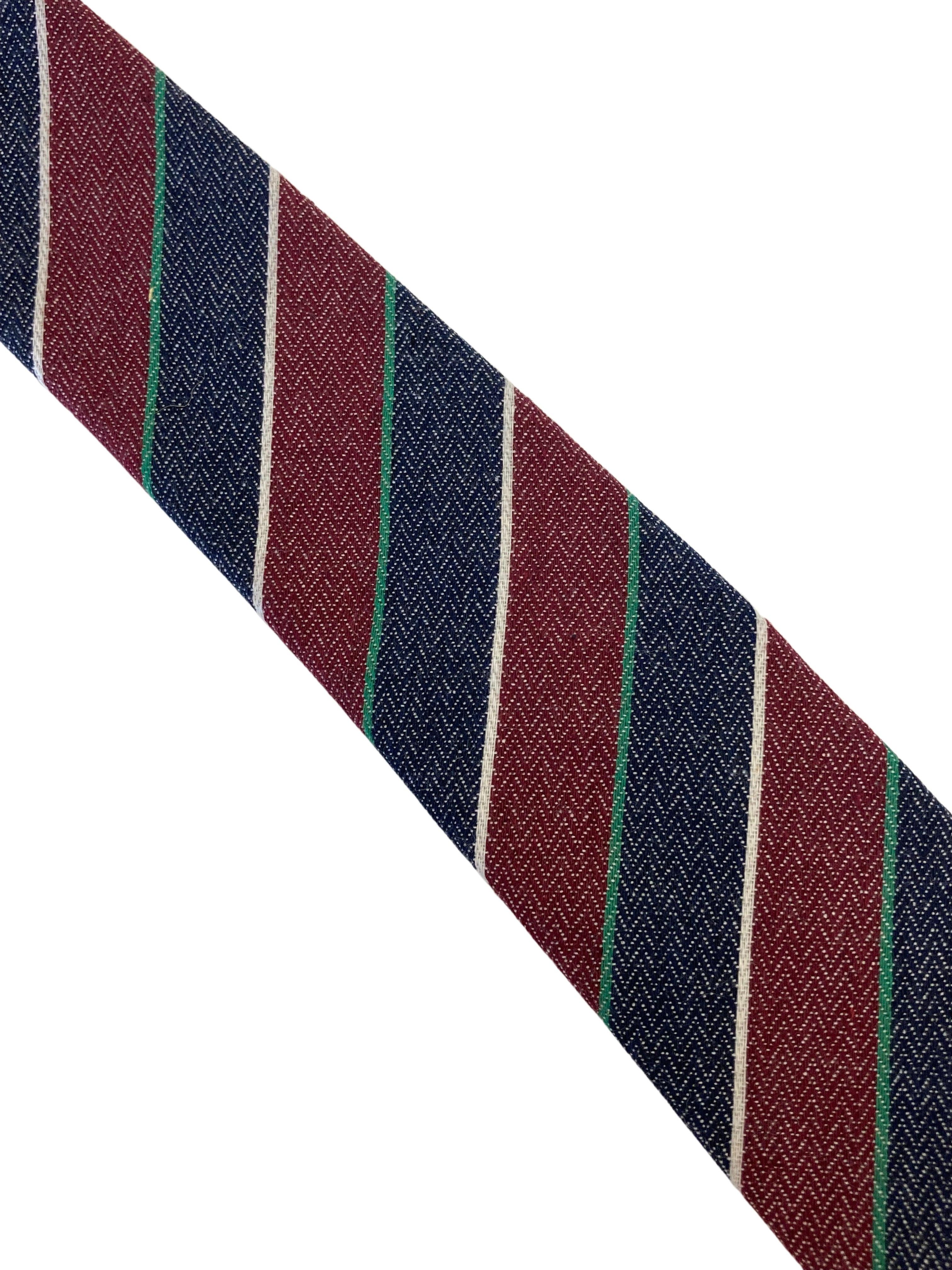 red and navy blue club striped classic mens linen tie - Image 2