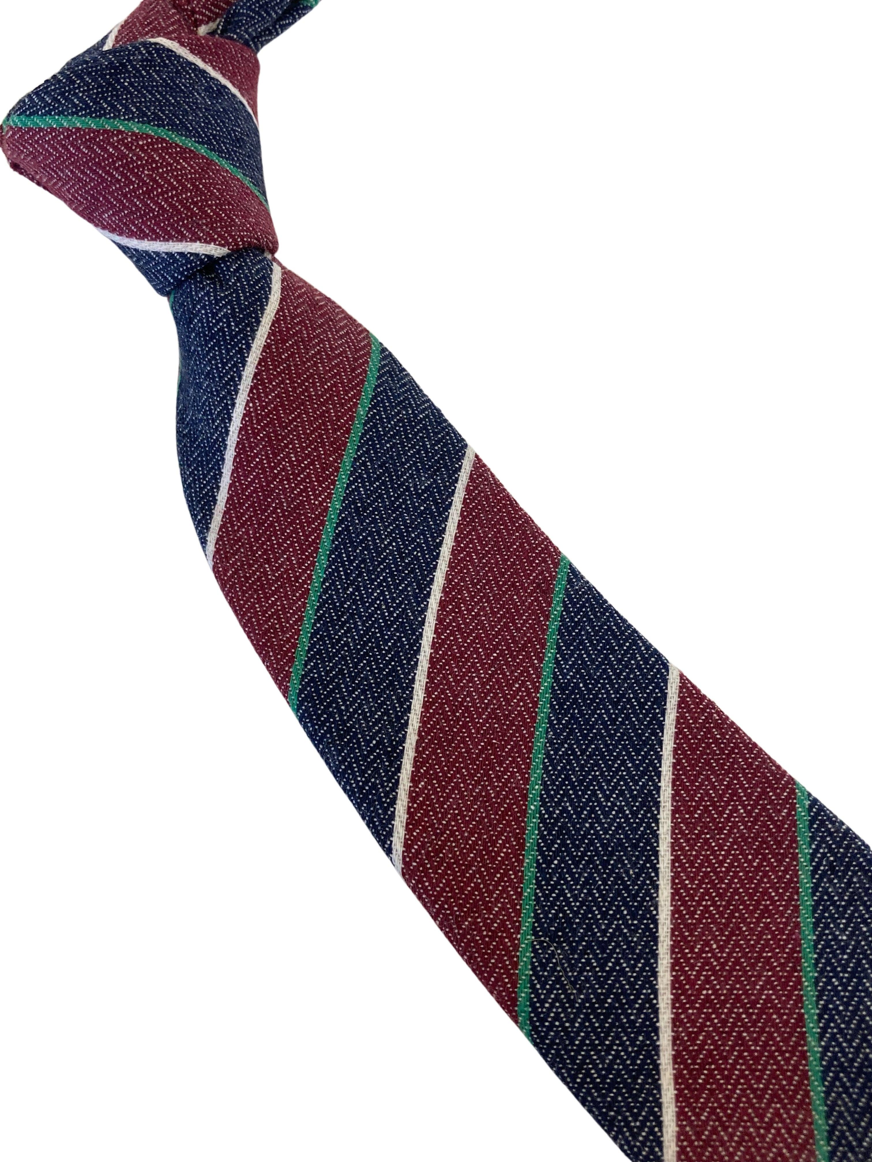 red and navy blue club striped classic mens linen tie - Image 4