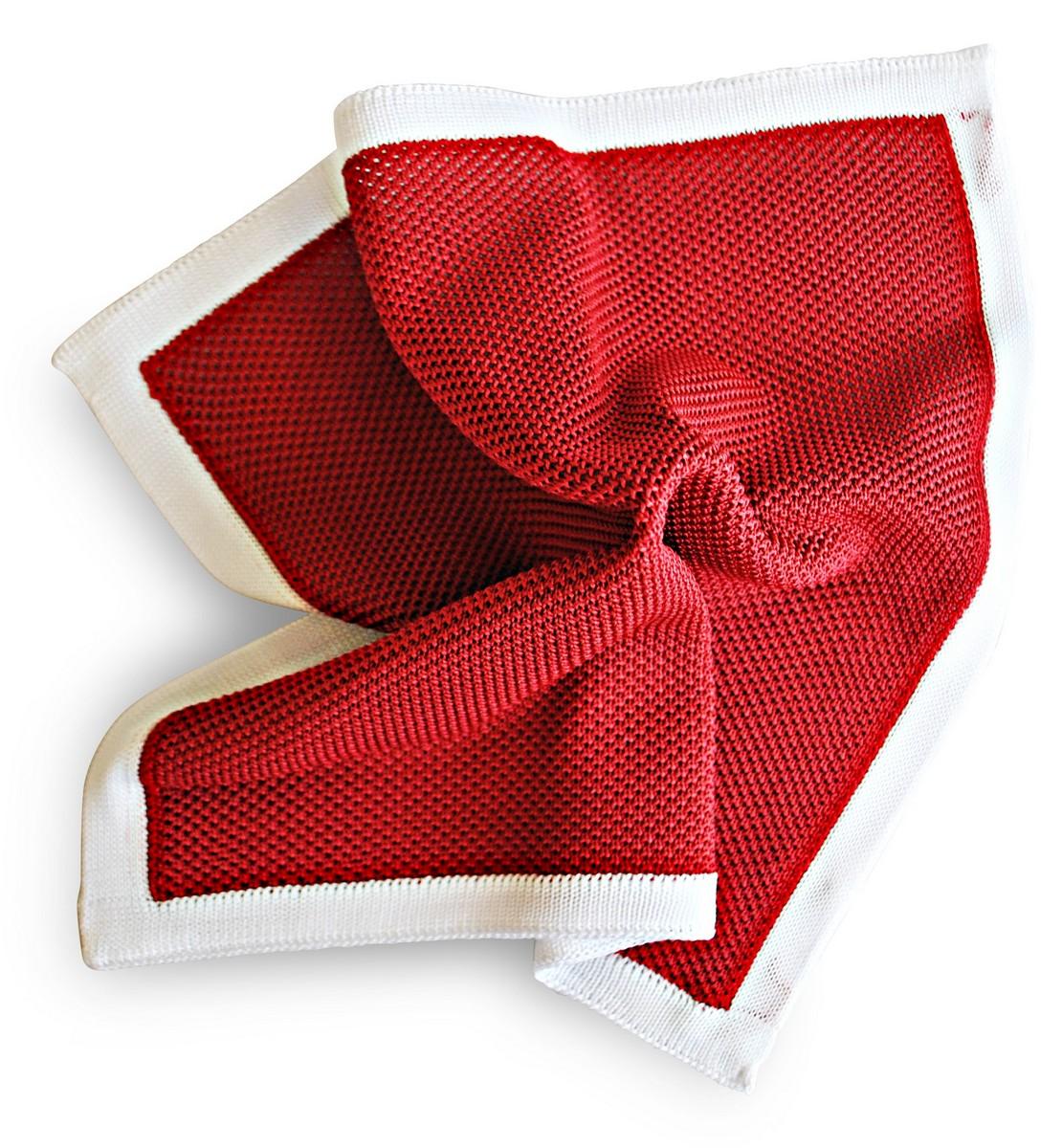 red knitted pocket square with white edging - Image 3