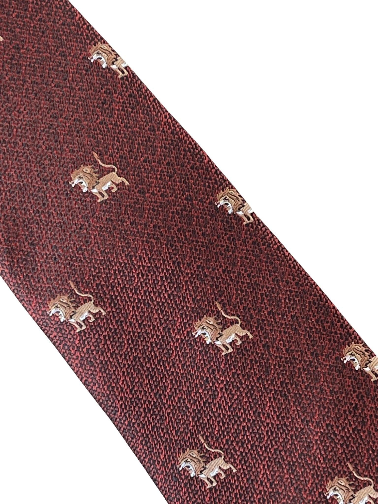 red maroon tie with embroidered  lion design - Image 3