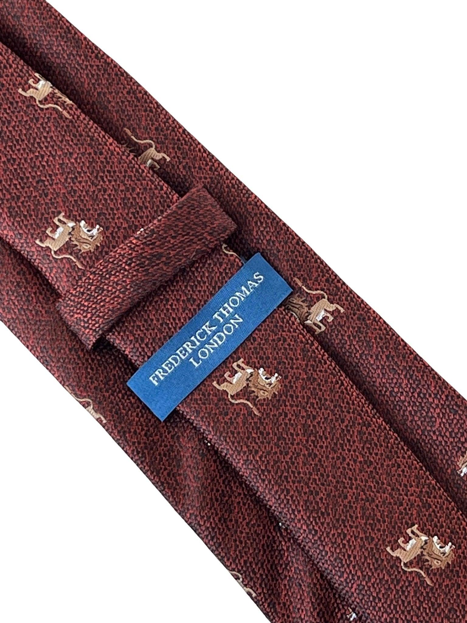 red maroon tie with embroidered  lion design - Image 4