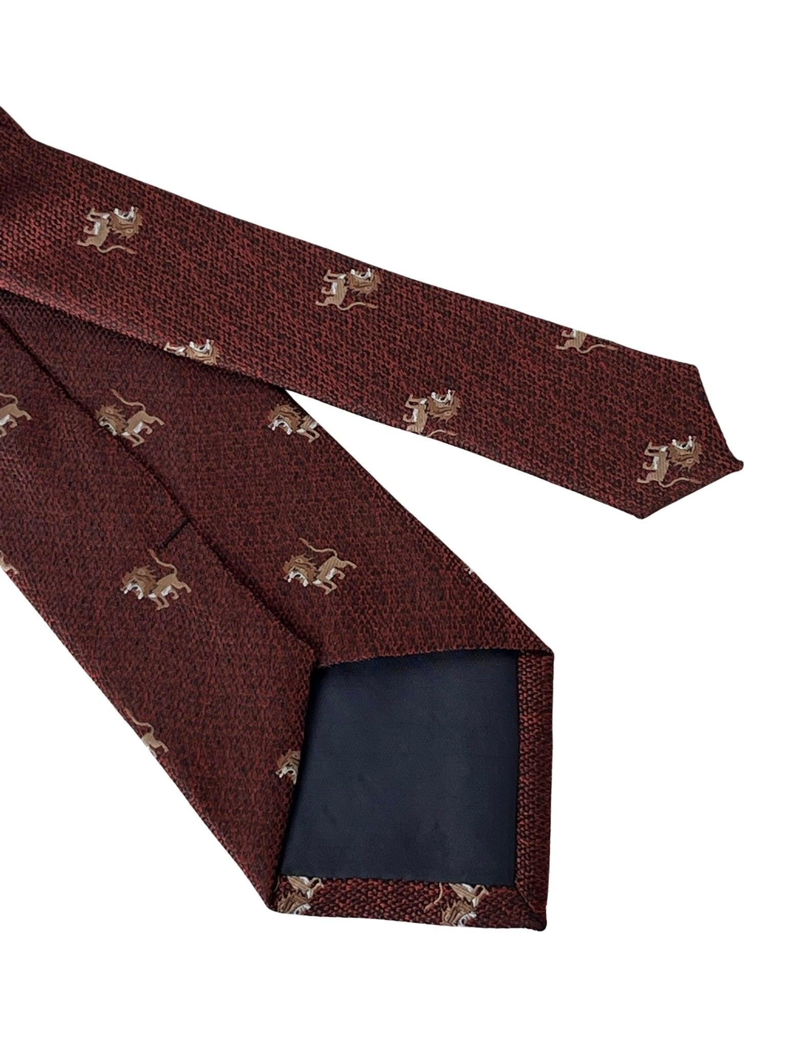 red maroon tie with embroidered  lion design - Image 5