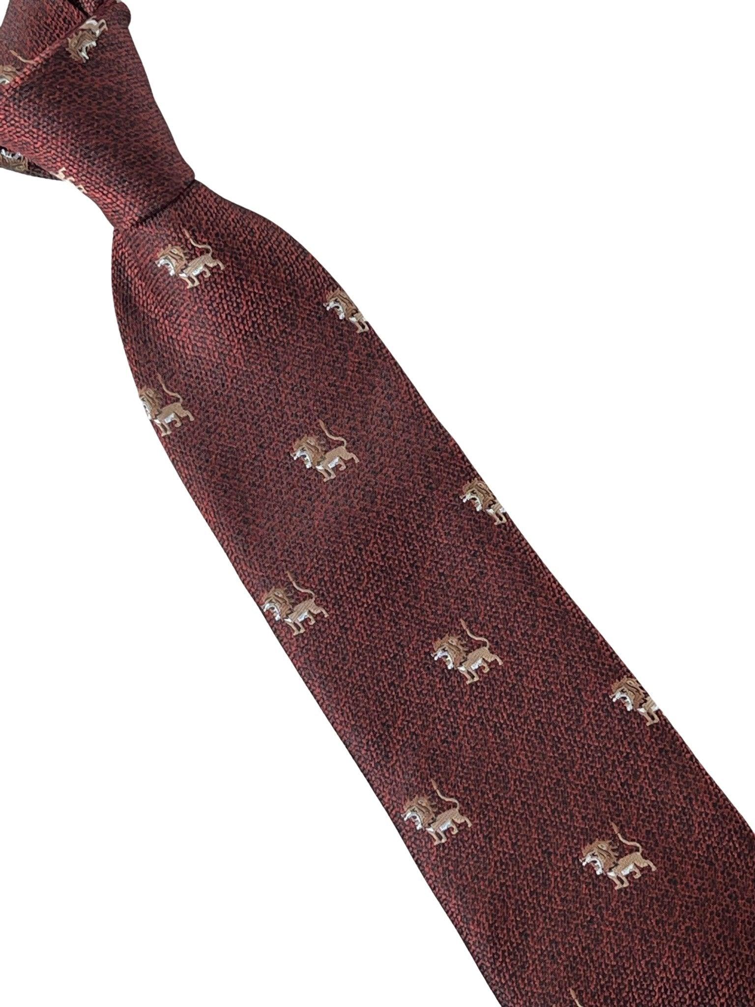 red maroon tie with embroidered  lion design - Image 6