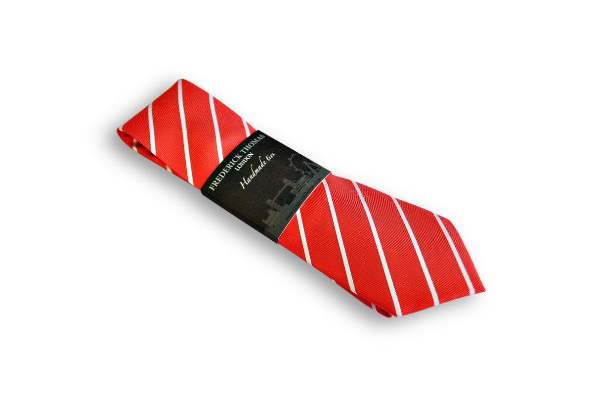 red mens tie with thin white stripes - Image 3