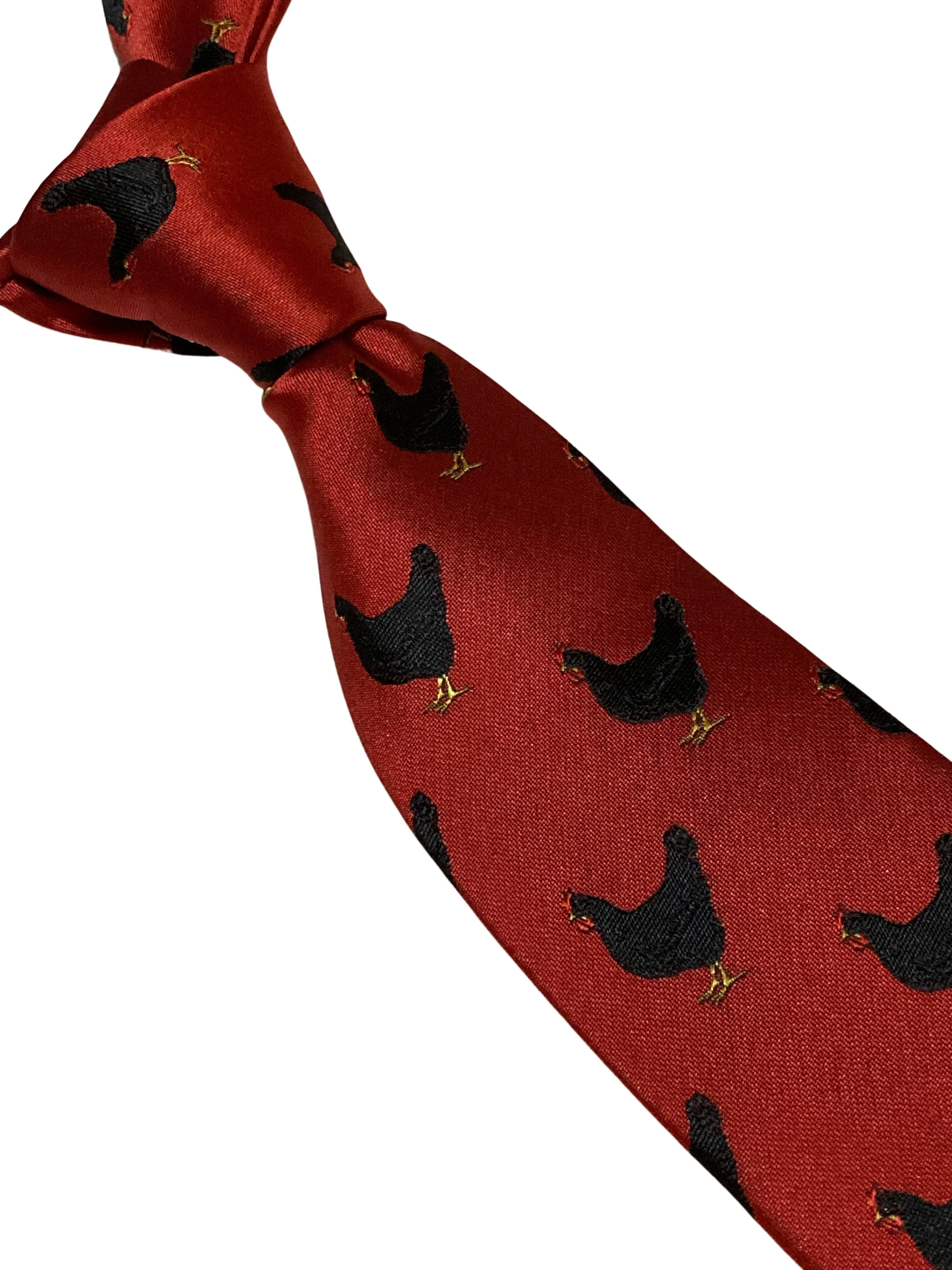 red tie with black chicken embroidered design - Image 4