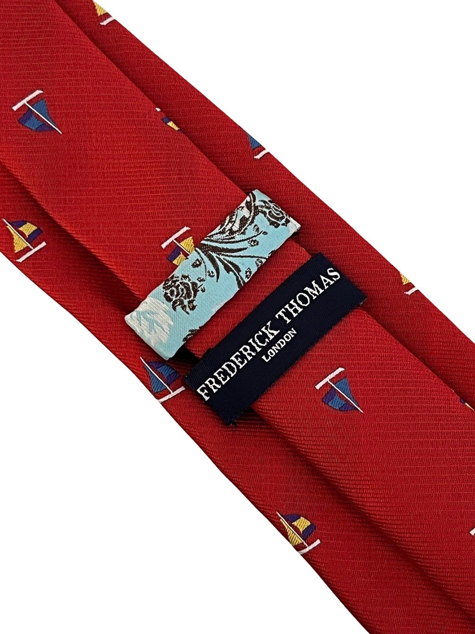 red tie with embroidered yacht boat sailing nautical design - Image 4