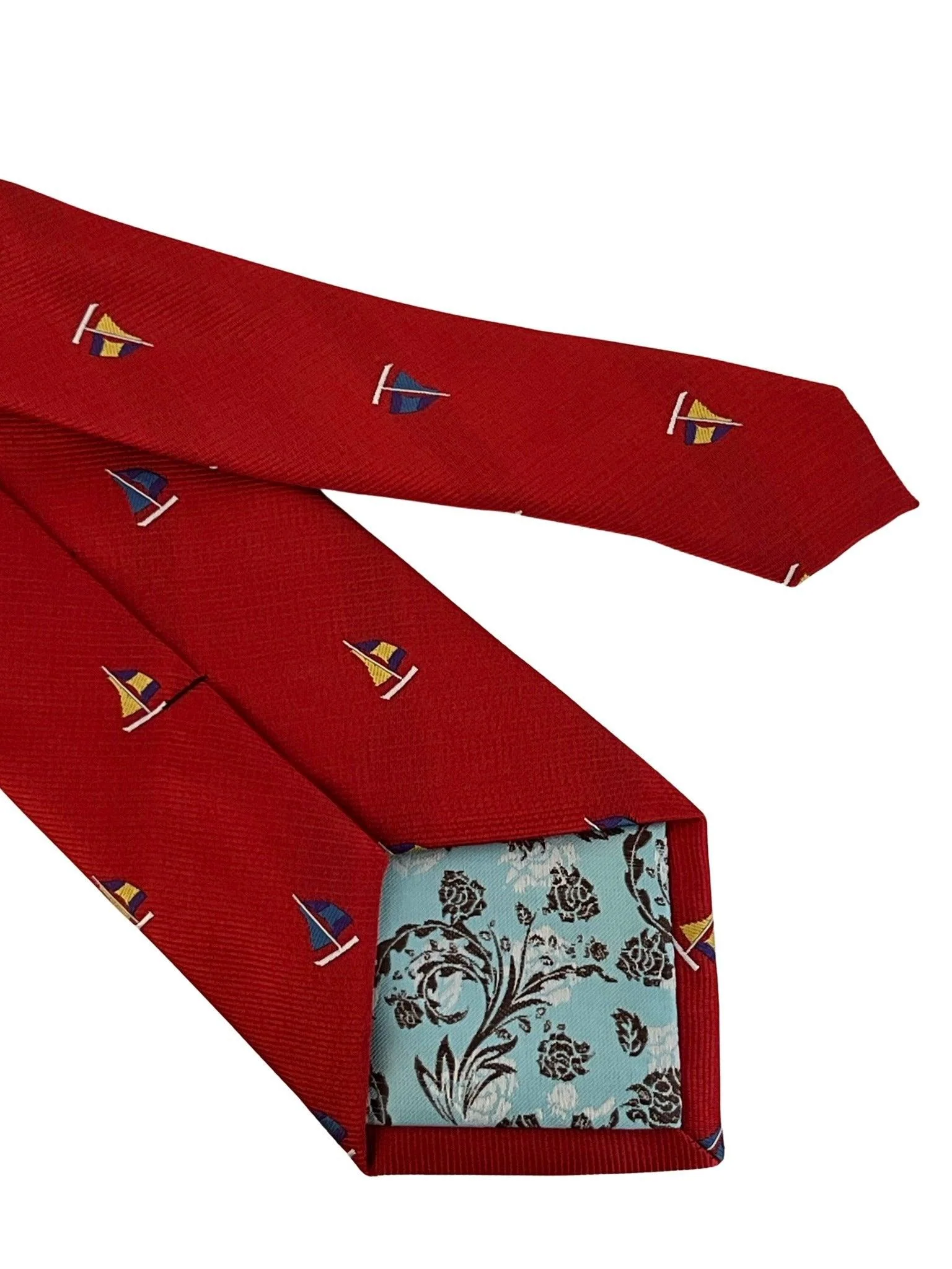 red tie with embroidered yacht boat sailing nautical design - Image 5