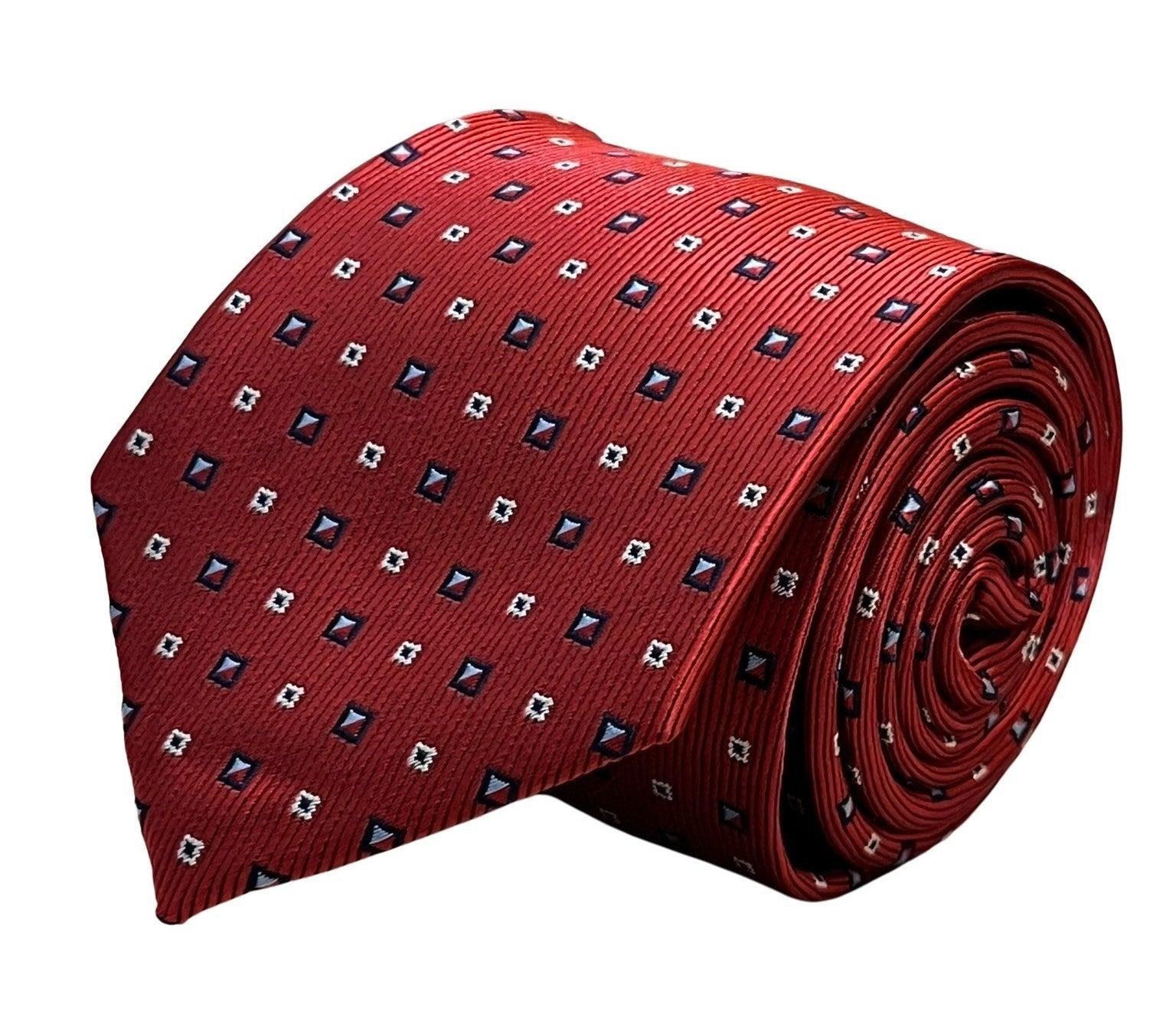 red tie with geometric square design - Image 2