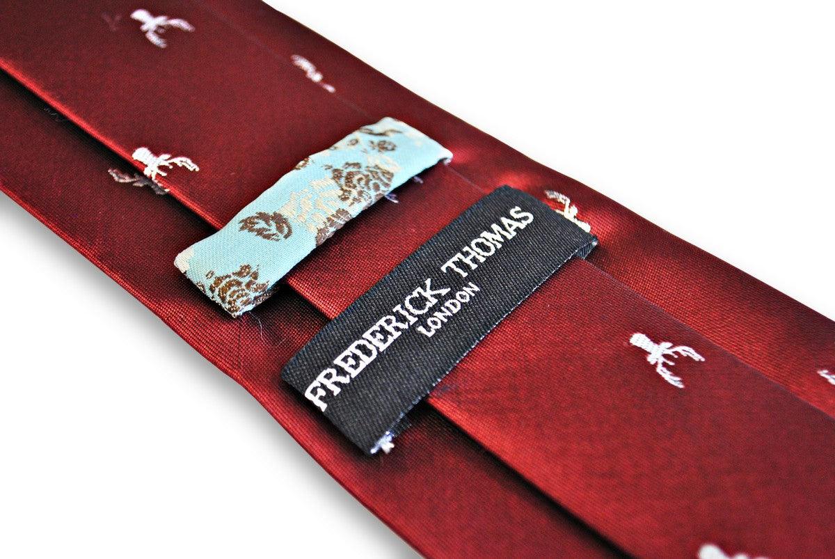 burgundy tie with white stag deer head silhouette design - Image 4