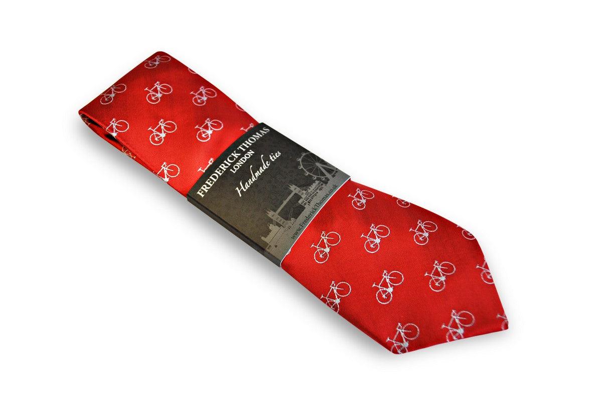 red tie with white bicycle design - Image 5