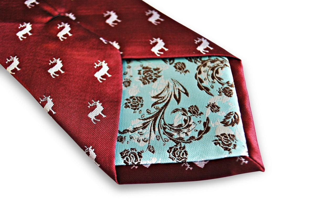 maroon red tie with white stag deer silhouette design - Image 3