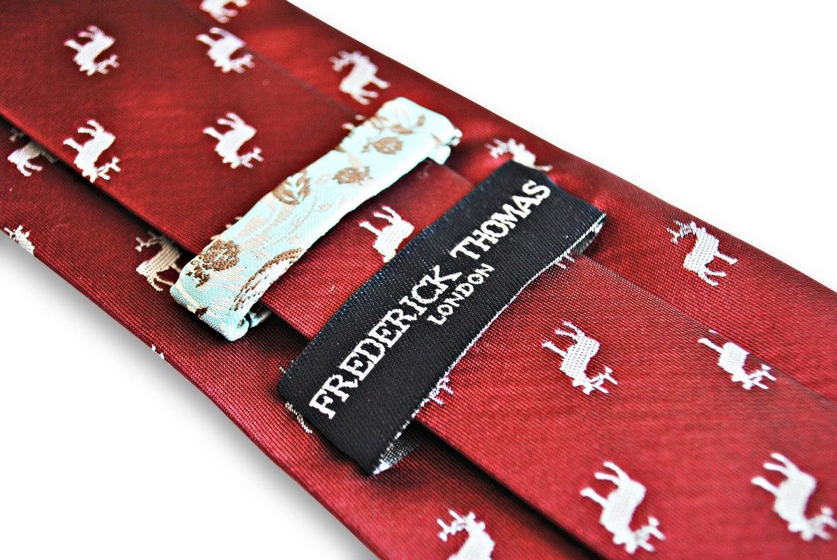 maroon red tie with white stag deer silhouette design - Image 4