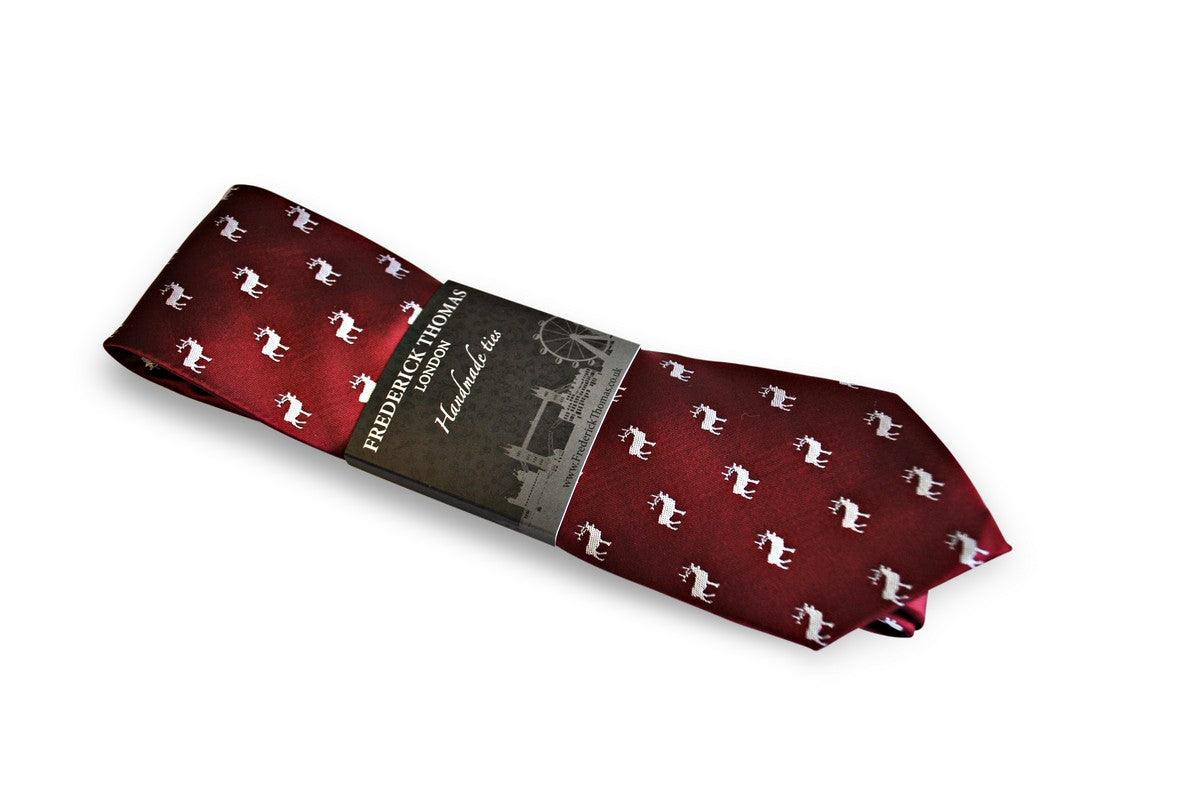 maroon red tie with white stag deer silhouette design - Image 5