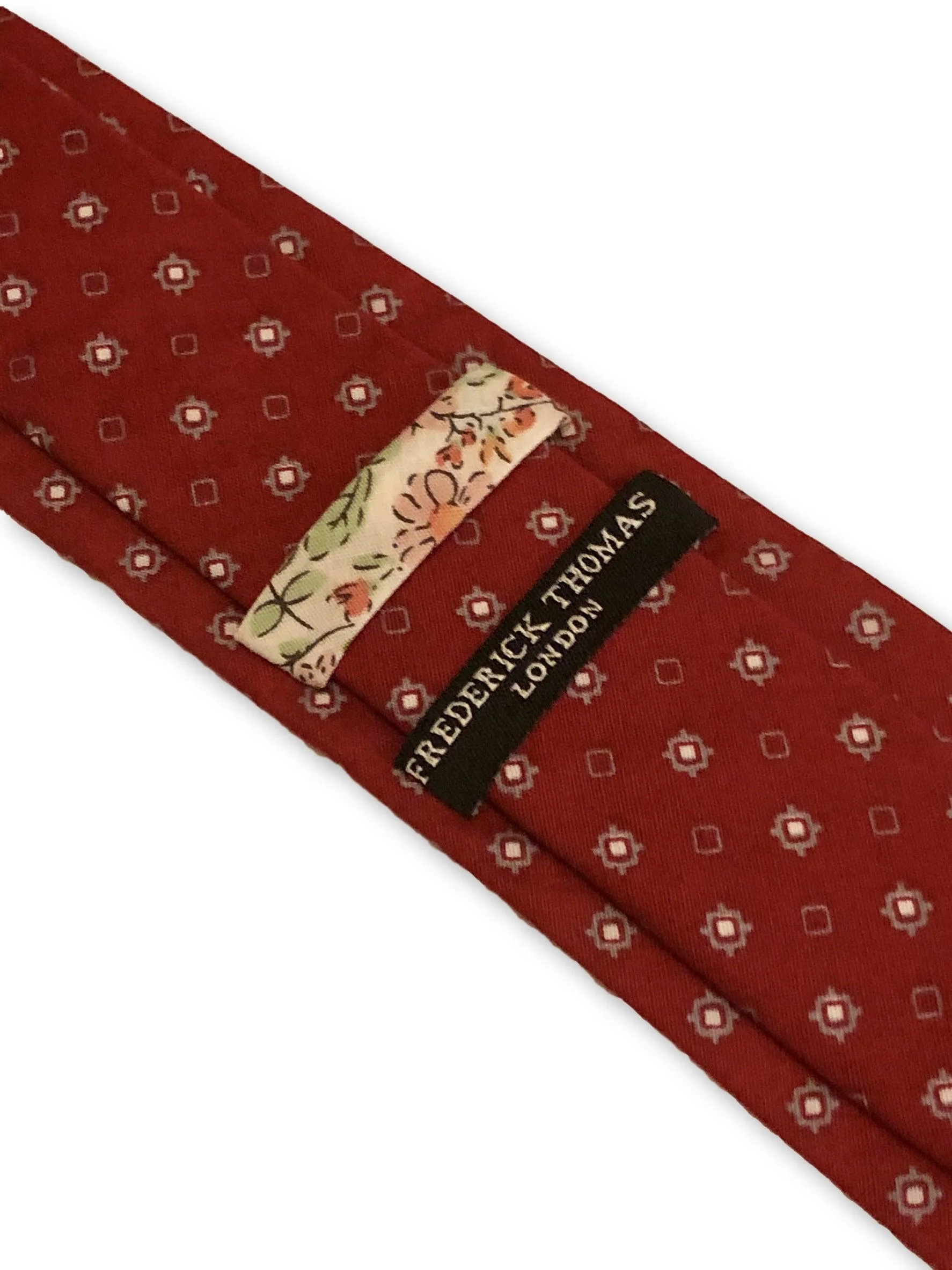 red with geometric design cotton tie - Image 3
