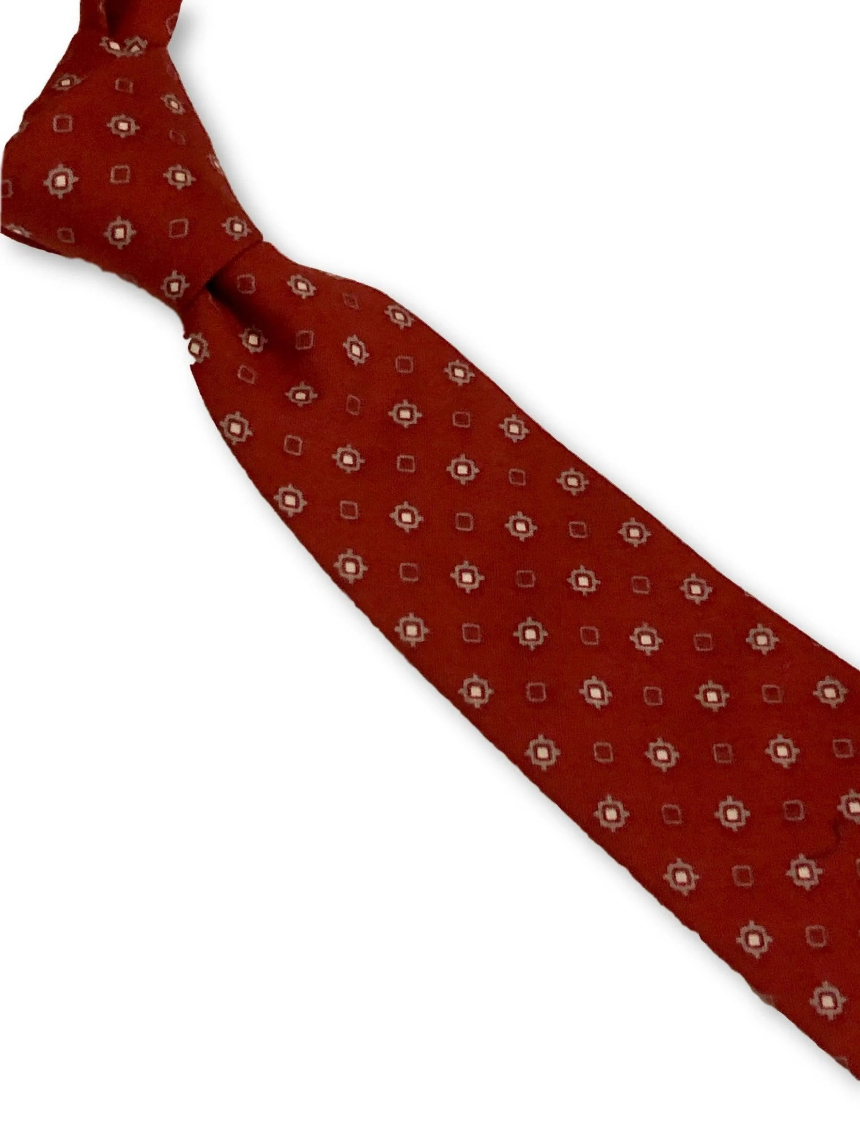 red with geometric design cotton tie - Image 4