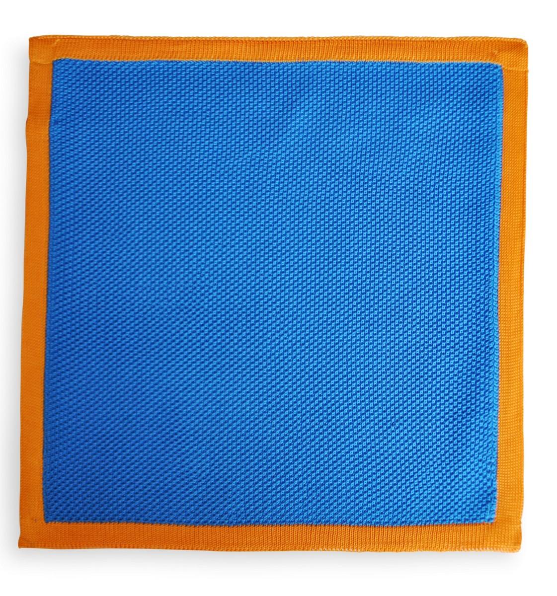 royal blue knitted pocket square with orange edging - Image 2