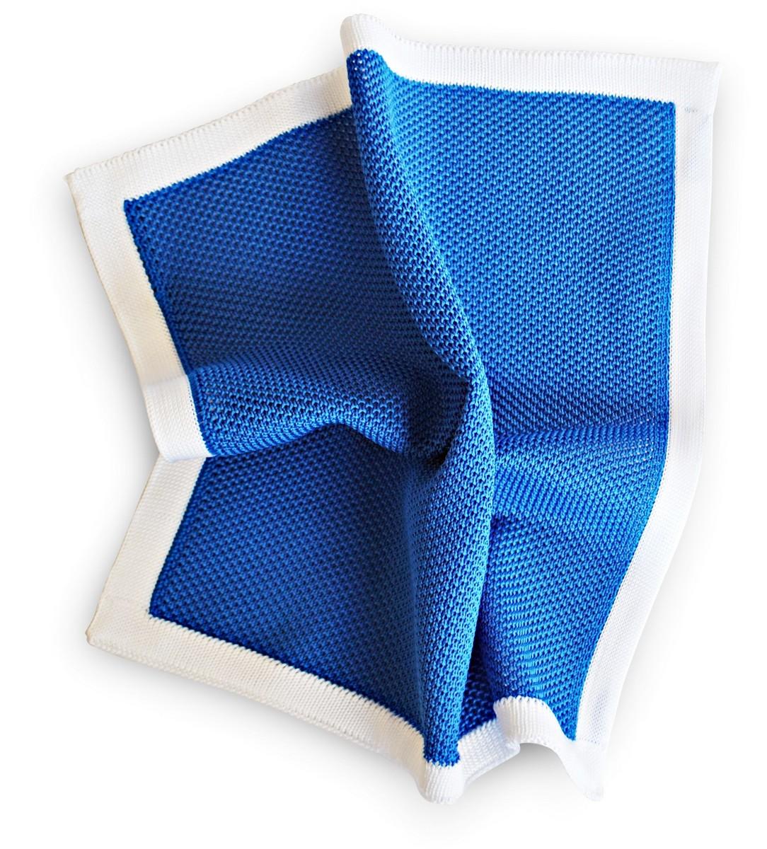 royal blue knitted pocket square with white edging - Image 3