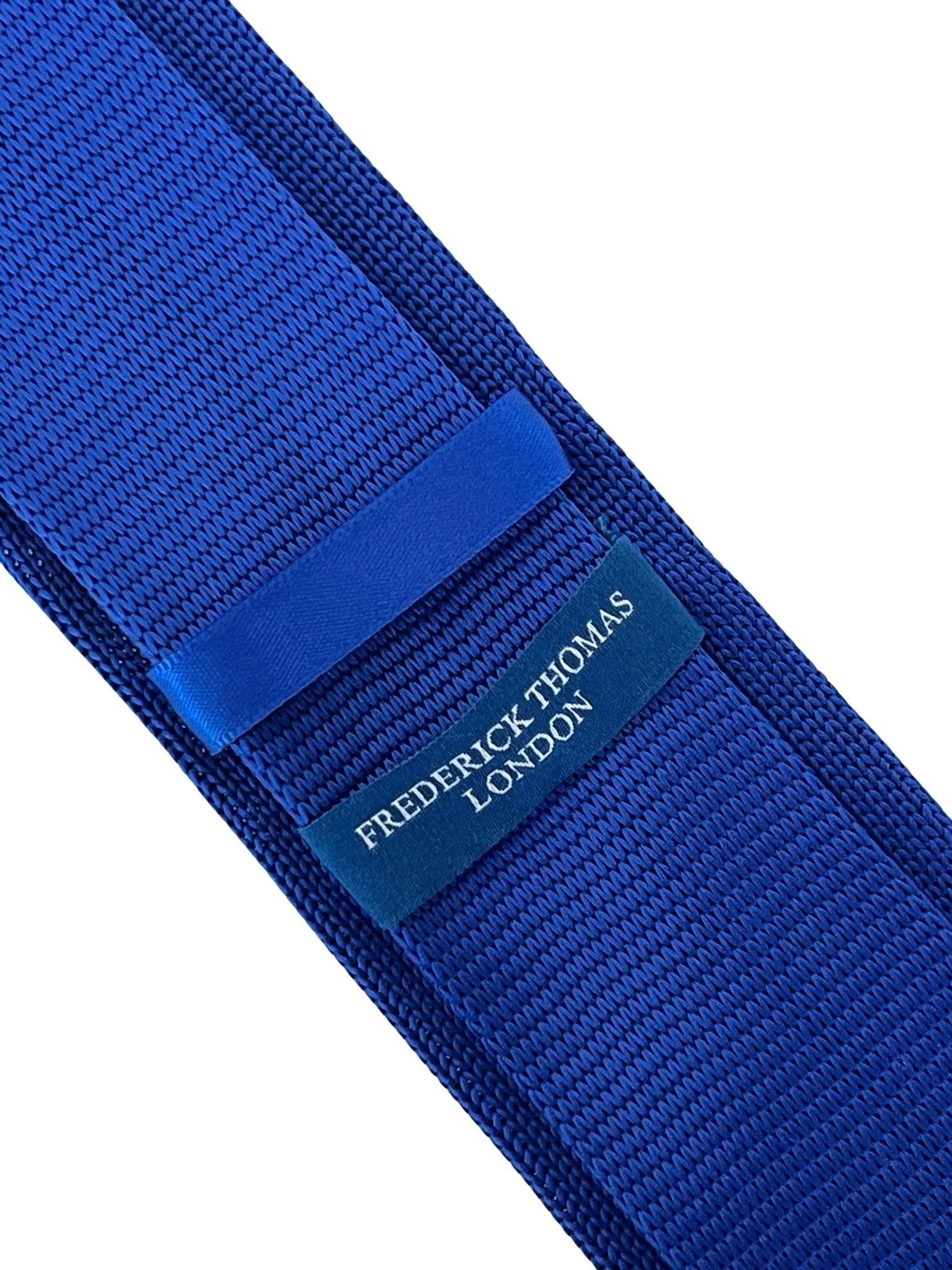 royal blue knitted tie with black nautical anchor embroidered design - Image 3