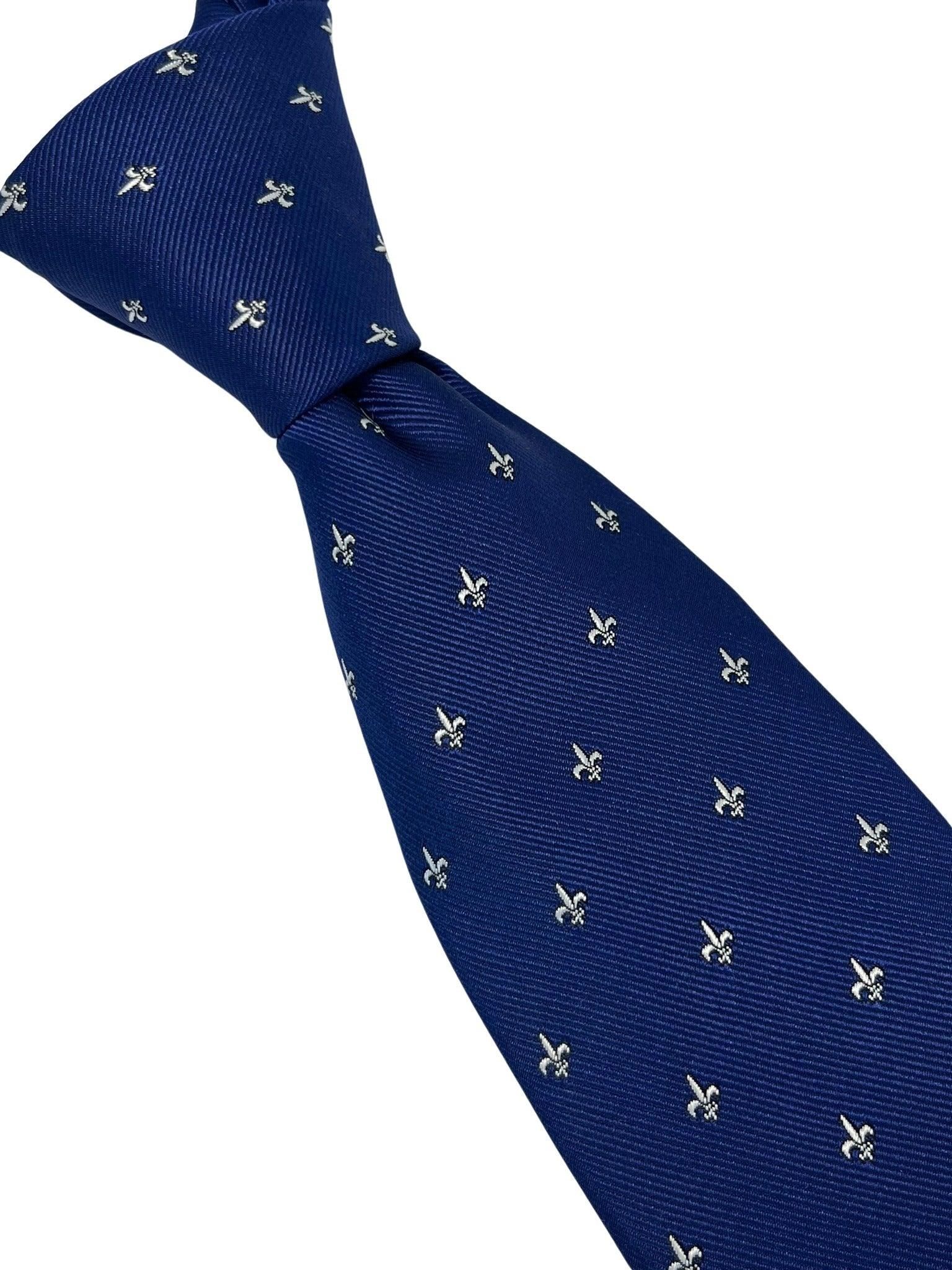 royal blue tie with fleur de lis (lys) design - Image 6